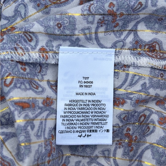 BODEN Babydoll Top Sz 14 Floral Ruched Panels Metallic Threads Boho Cottagecore - Picture 15 of 16